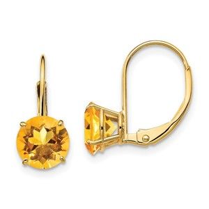 14k Yellow Gold 7mm Citrine (November Birthstone) Leverback Earrings 18 x 7 mm